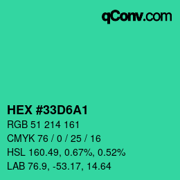 颜色代码: HEX #33D6A1 | qconv.com