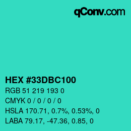 Color code: HEX #33DBC100 | qconv.com