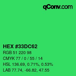 颜色代码: HEX #33DC62 | qconv.com