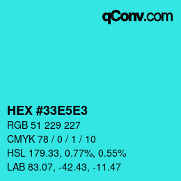 Color code: HEX #33E5E3 | qconv.com