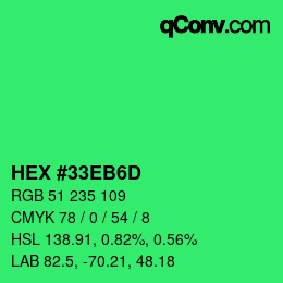 颜色代码: HEX #33EB6D | qconv.com