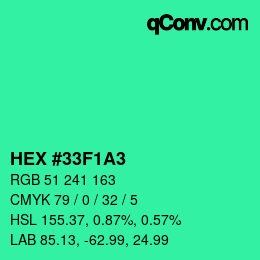カラーコード: HEX #33F1A3 | qconv.com