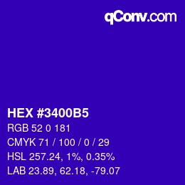 カラーコード: HEX #3400B5 | qconv.com