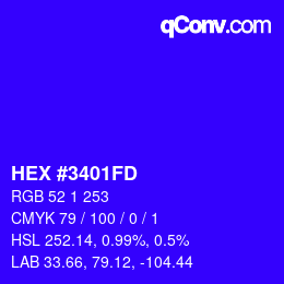 Color code: HEX #3401FD | qconv.com