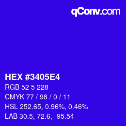 Color code: HEX #3405E4 | qconv.com