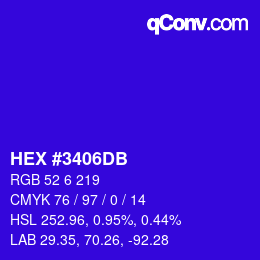 颜色代码: HEX #3406DB | qconv.com