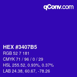 颜色代码: HEX #3407B5 | qconv.com