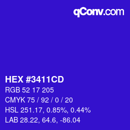 Code couleur: HEX #3411CD | qconv.com