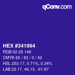 Color code: HEX #341994 | qconv.com