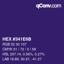 Color code: HEX #341E6B | qconv.com