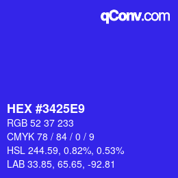 颜色代码: HEX #3425E9 | qconv.com
