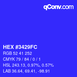 Color code: HEX #3429FC | qconv.com
