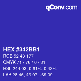 颜色代码: HEX #342BB1 | qconv.com