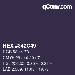 颜色代码: HEX #342C49 | qconv.com
