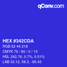 Color code: HEX #342CDA | qconv.com
