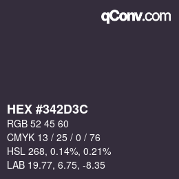 Color code: HEX #342D3C | qconv.com