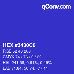 カラーコード: HEX #3430C8 | qconv.com
