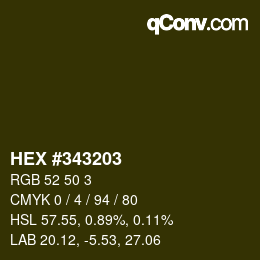 カラーコード: HEX #343203 | qconv.com