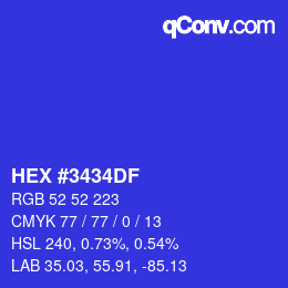 Code couleur: HEX #3434DF | qconv.com