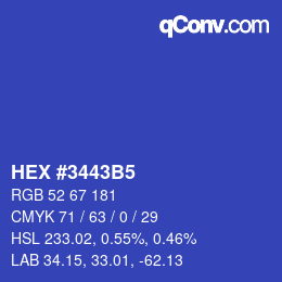 カラーコード: HEX #3443B5 | qconv.com