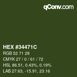 Color code: HEX #34471C | qconv.com