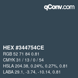 Farbcode: HEX #344754CE | qconv.com