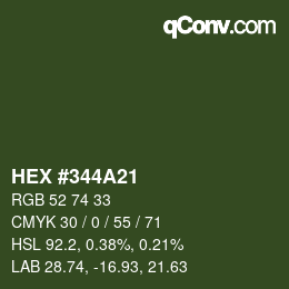 颜色代码: HEX #344A21 | qconv.com