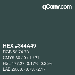 カラーコード: HEX #344A49 | qconv.com