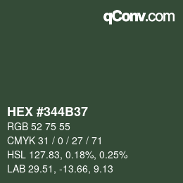 颜色代码: HEX #344B37 | qconv.com