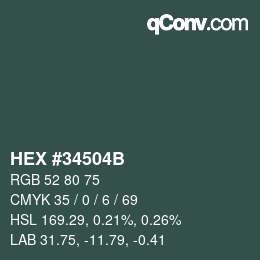 Color code: HEX #34504B | qconv.com