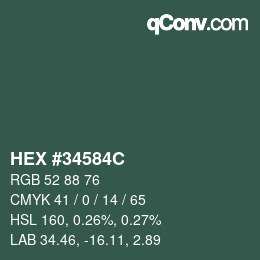 Color code: HEX #34584C | qconv.com