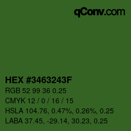 Farbcode: HEX #3463243F | qconv.com