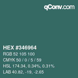 Color code: HEX #346964 | qconv.com