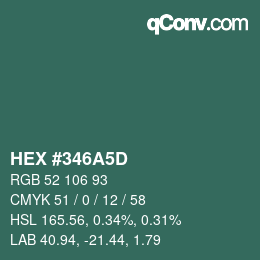 Color code: HEX #346A5D | qconv.com