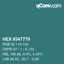 カラーコード: HEX #347778 | qconv.com