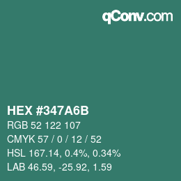 Color code: HEX #347A6B | qconv.com