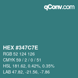 Color code: HEX #347C7E | qconv.com