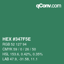 Color code: HEX #347F5E | qconv.com