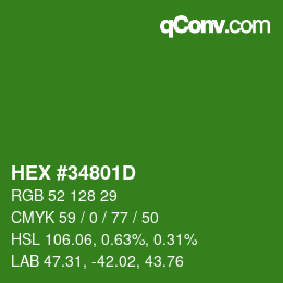 Color code: HEX #34801D | qconv.com