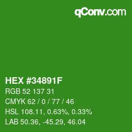 Color code: HEX #34891F | qconv.com