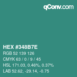 Color code: HEX #348B7E | qconv.com