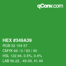 Color code: HEX #349A39 | qconv.com