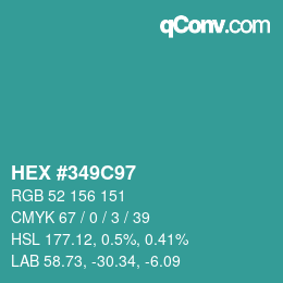 颜色代码: HEX #349C97 | qconv.com