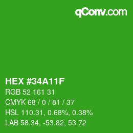 Color code: HEX #34A11F | qconv.com