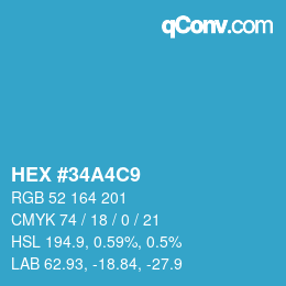 カラーコード: HEX #34A4C9 | qconv.com