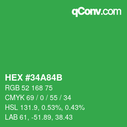 Farbcode: HEX #34A84B | qconv.com