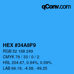 カラーコード: HEX #34A8F9 | qconv.com