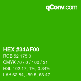 颜色代码: HEX #34AF00 | qconv.com