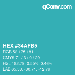 Color code: HEX #34AFB5 | qconv.com