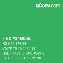 Code couleur: HEX #34B05E | qconv.com